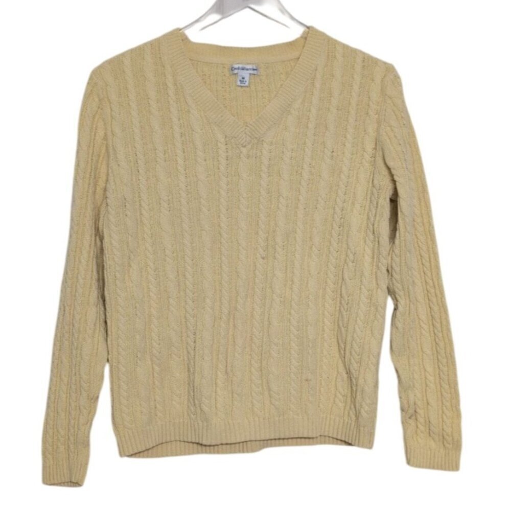 Croft & Barrow Cable Knit Sweater Womens Size Medium Yellow Fisherman V Neck